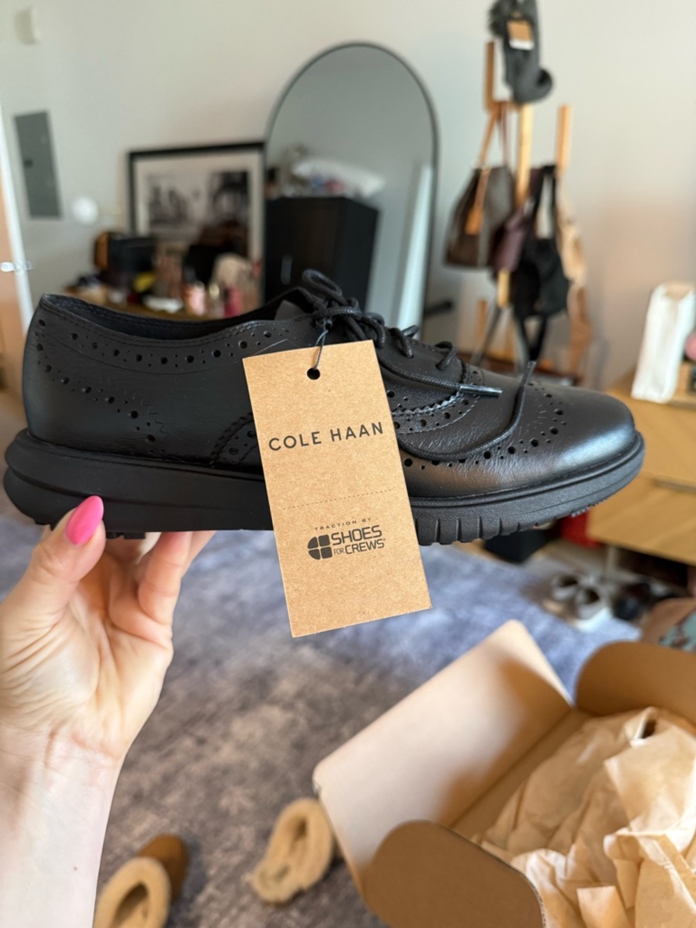 NWT Cole Haan Black Leather Wingtip Derby Oxfords- NON SLIP - Picture 3 of 3